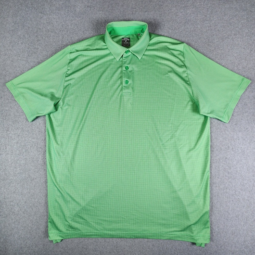 Callaway Opti Dri Swing Tech Golf Polo Shirt Mens L Green Check All Over Print